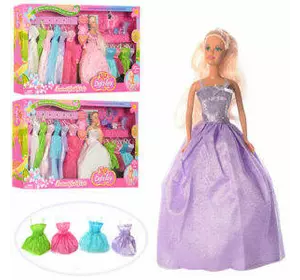 Лялька DEFA 8027 сукні 11 шт., взуття, сумочка, дзеркальце, 3 види, кор., 66,5-35-6 см.
