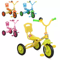 Велосипед M 1190 (4шт) 3 колеса, блакитний, рожевий, жовтий, клаксон