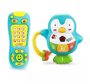 Набір ігровий QF366-055 телефон, пінгвін-брязкальце, муз., світло, бат., кор., 32-20-7см.