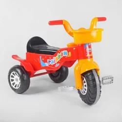 Велосипед триколісний 07-116 (1) “Pilsan” колір Червоно-жовтий, пластикові колеса з прогумованою накладкою, пищалка, кошик, в пакеті