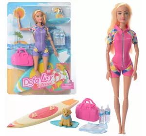 Лялька DEFA 8471 шарнірна, дошка для серфінгу, сумка, 2 кольори, лист, 23,5-33,5-6см.