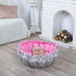 Лежанка для кота и собаки Корзина серая с розовым
