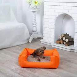 Лежанка для кота и собаки Комфорт оранжевый с бежевым L - 90 x 60
