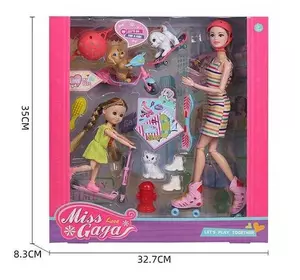 Лялька 51810 (30/2) висота 30 см, 2 ляльки, 3 домашні улюбленці, спортивний транспорт, шоломи, в коробці