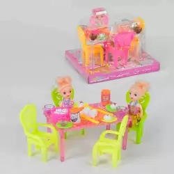 Ігровий набір A 8-90 ""Стіл з посудом"" (60/2) 2 ляльки, 4 стільці, стіл, аксесуари, в слюді