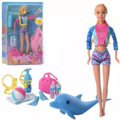 Лялька DEFA 8472 аквалангістка, дельфін, сумка, 2 види, лист, 23,5-34-5,5см.