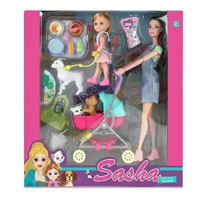 Лялька 51815 (30/2) висота 30 см, 2 ляльки, 3 домашні улюбленці, візочок, знімний одяг та взуття, в коробці
