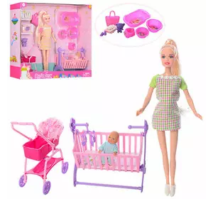 Лялька DEFA 8363 вагітна, коляска, ліжечко, аксесуари, 2 кольори, кор., 40.5-35-9,5 см.