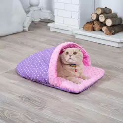 Лежанка для кота и собаки Тапочек фиолетовая с розовым