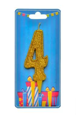 Свічка для торта  "Цифра 4" золото блиск