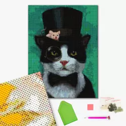 Алмазна мозаїка: Котик джентельмен ©Lucia Heffernan 40х50