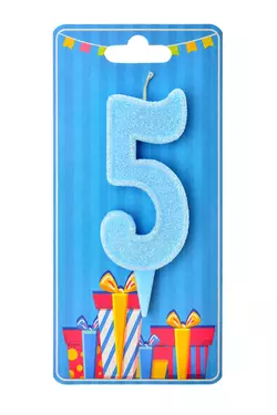 Свічка для торта  "Цифра 5" блакитна блиск