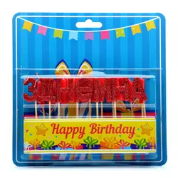 Свічка для торта побуквенна "З Днем народження" червоні блиск