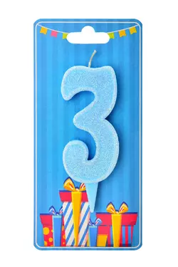 Свічка для торта  "Цифра 3" блакитна блиск