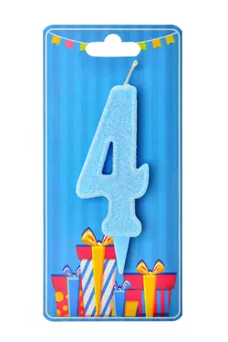 Свічка для торта  "Цифра 4" блакитна блиск