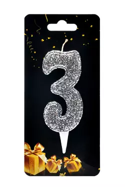 Свічка для торта  "Цифра 3" срібло магічне