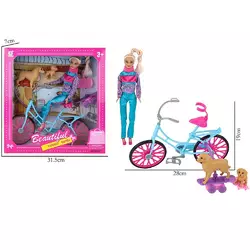 Лялька 60747AJ шарнірна, велосипед, собачка 2 шт., кор., 33-31-7 см.