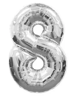 Кульки надувні фольговані MK 2723-1 (1000шт) цифри, 18 дюймів, цифра 8,срібло