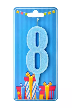 Свічка для торта  "Цифра 8" блакитна блиск