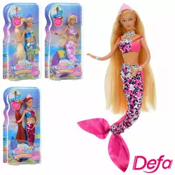 Лялька DEFA 8433 русалка, вбрання з паєтками, 4 види, лист, 17-33,5-5 см.