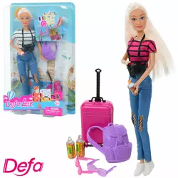Лялька DEFA 8389 валіза, рюкзак, фотоапарат, 2 кольори, бліст., 20,5-32-6 см.