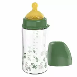 Скляна пляшка 240 мл. з широкою горловиною"Вишенька-Зелена Серія" (латекс)/ NIP