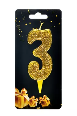 Свічка для торта  "Цифра 3" золото магічне