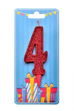 Свічка для торта  "Цифра 4" червона блиск