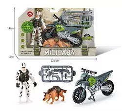 Військовий набір F 9-1 (240/2) мотоцикл, фігурка військового, собака, зброя, в коробці
