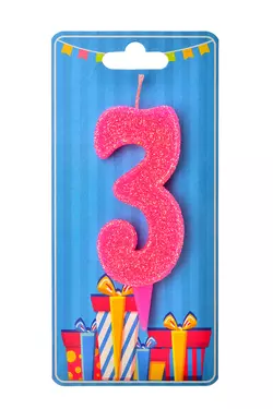Свічка для торта  "Цифра 3" рожева блиск
