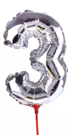 Фольгована кулька цифра "3" срібло на паличці 35см Китай