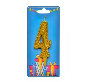 Свічка для торта  "Цифра 4" золото блиск