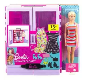 Бузкова шафа для одягу з лялькою Barbie