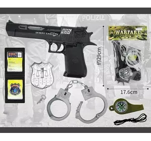 Поліцейський набір JL 111-8 (144/2) пістолет, наручники, жетон, свисток, у пакеті