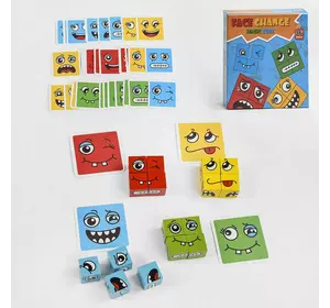 Дерев'яна гра С 49843 (60) ""Зміна облич"", 81 елемент, 16 кубиків, 64 картки, в коробці