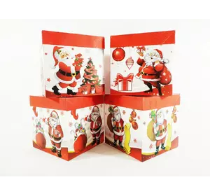 Подарункова коробочка-бокс 023S розбірна, новорічна 15*15*15 см, 12шт/уп