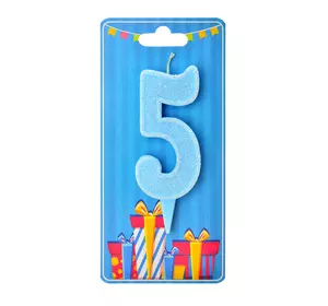 Свічка для торта  "Цифра 5" блакитна блиск