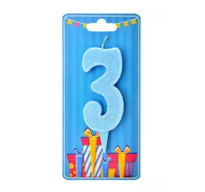 Свічка для торта  "Цифра 3" блакитна блиск