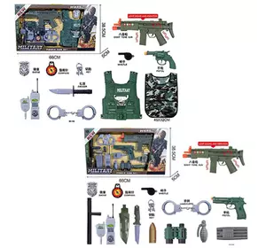 Набір зі зброєю JS001A-03 військовий, жилет 2шт., автомат, револьвер,рація,ніж,компас,кор.,67-39-5см