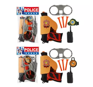 Поліцейський набір 07-13 (240/2) 2 види, пістолет у кобурі, силіконові патрони, рація, наручники, у пакеті
