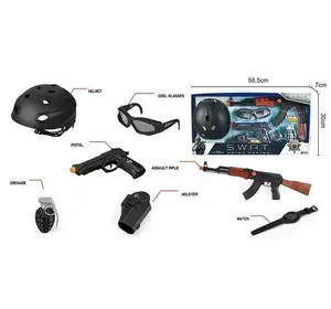 Набір поліції S 006 B (12) 8 елементів, каска, пістолет, автомат, граната, окуляри, в коробці