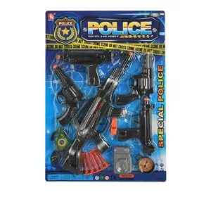 Поліцейський набір 21-10 (48/2) 4 пістолети, автомат, фотокамера, силіконові патрони, на листі