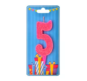 Свічка для торта  "Цифра 5" рожева блиск