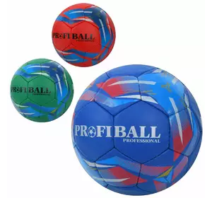 М'яч футбольний 2500-263 розмір 5, ПУ1, 4мм, ручна робота, 32 панелі, 400-420г, 3 кольори, кул.