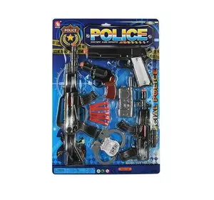 Поліцейський набір 21-4 (48/2) 2 автомати, 2 пістолети, рація, наручники, жетон, силіконові патрони, на листі