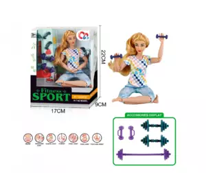 Лялька йогиня з спортивними аксесуарами , розмір 29 см