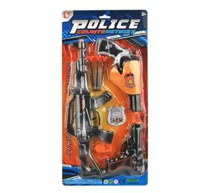 Поліцейський набір 13-4 (60/2) 2 пістолети, автомат, жетон, патрони з присоскою, свисток, на листі