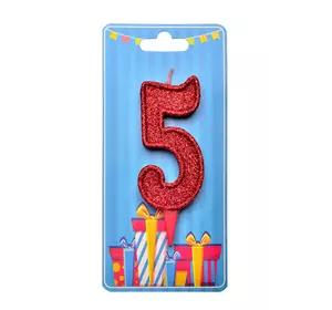 Свічка для торта  "Цифра 5" червона блиск