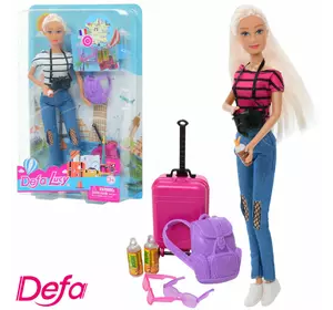 Лялька DEFA 8389 валіза, рюкзак, фотоапарат, 2 кольори, бліст., 20,5-32-6 см.