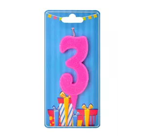 Свічка для торта  "Цифра 3" рожева